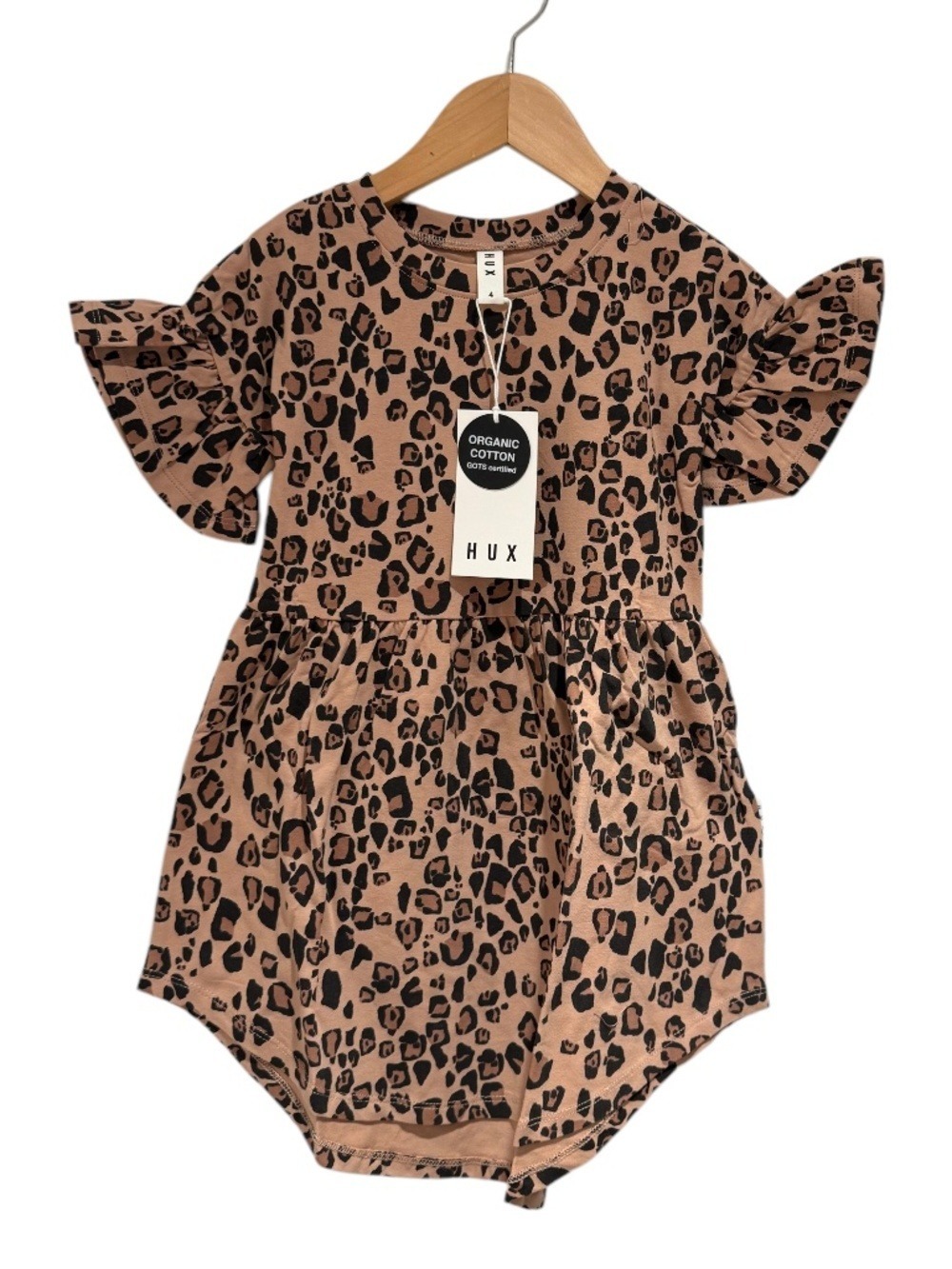 HUX/HUXBABY animal print twirl dress with short ruffle sleeves - size 4